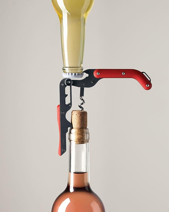 Craighill Best Wine Key - Sommelier Designed Stainless Steel Wine Opener with Corkscrew, Foil Cutter, and Crown Cap Bottle Opener, Heavy Duty - Matte Red