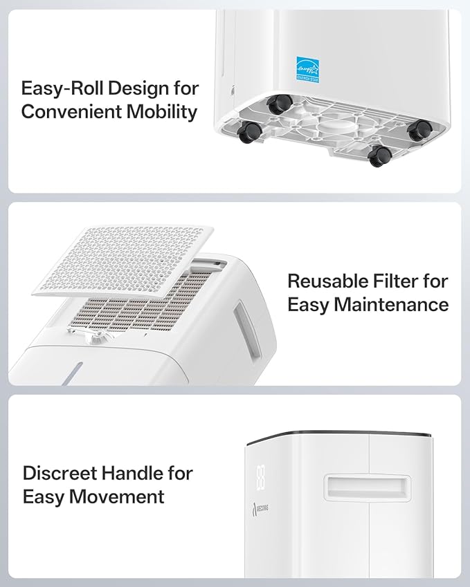 52 Pints Dehumidifier for Basement Bedroom Bathroom Large Room Home, 4500 Sq.Ft Dehumidifiers with Drain Hose, 2025 Energy Star Certificate, Humidity Control, 24H-Timer, Auto Defrost (52, Pints)