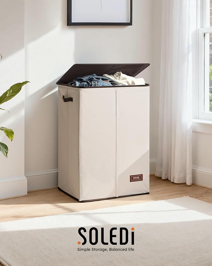 SOLEDI Laundry Hamper with Lid 130L Large & Tall Collapsible Laundry Basket, Clothes Hamper with Bag Removable Easy to Carry, Dirty Hampers for Bedroom, Bathroom, Dorm, College, Beige