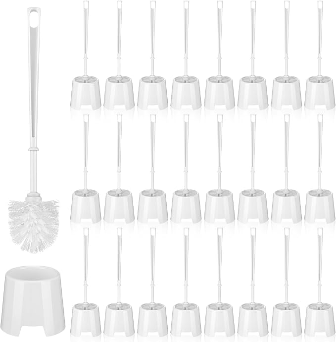 Mimorou 24 Sets Toilet Brushes and Holders Set White Toilet Bowl Brushes for Bathroom Scrub with Plastic Holders for Bathroom Cleaning Accessories