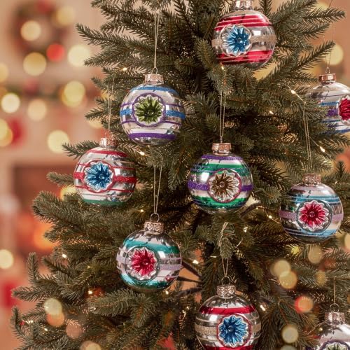9 Pcs Christmas Vintage Glass Reflector Ornament,Retro