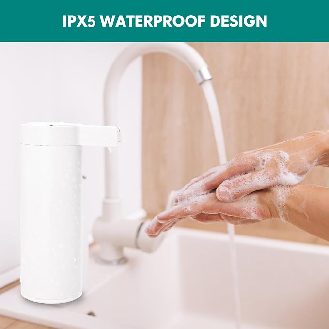 Automatic Soap Dispenser Stainless Steel with Sensor Infrared Soap Dispenser Electric IPX5 Waterproof USB-C Charging Motion Sensor for Kitchen & Bathroom (White)
