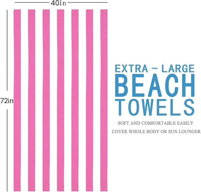 Genovega 6 Packs Oversized 72X40 Inch Stripe Beach Towel Thin Terry Set Extra Large XL Big Clearance Towels Soft Swim Pool Travel Accessories Essentials Camping Adults Men Women Gift Pink