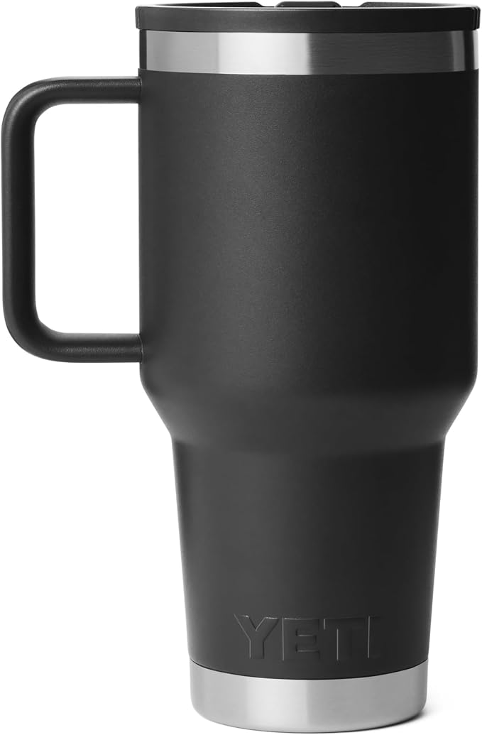 YETI Rambler 30 oz Travel Mug with Flip Straw Lid – Stainless Steel, Vacuum Insulated, Leakproof, Cup Holder Friendly, Black