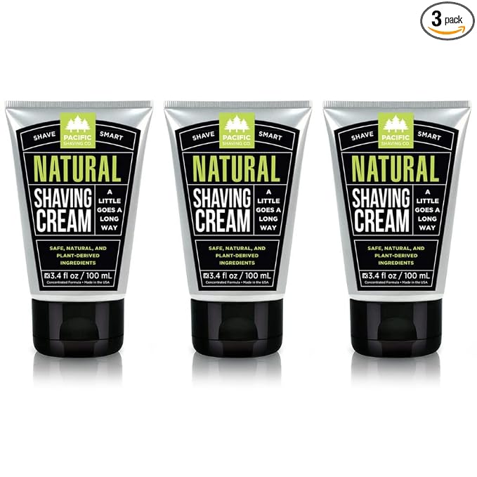 Pacific Shaving Company Natural Shaving Cream - Shea Butter + Vitamin E Shave Cream for Hydrated Sensitive Skin - Clean Formula for Smooth, Anti-Redness + Irritation-Free Shave Cream (3.4 Oz, 3 Pack)