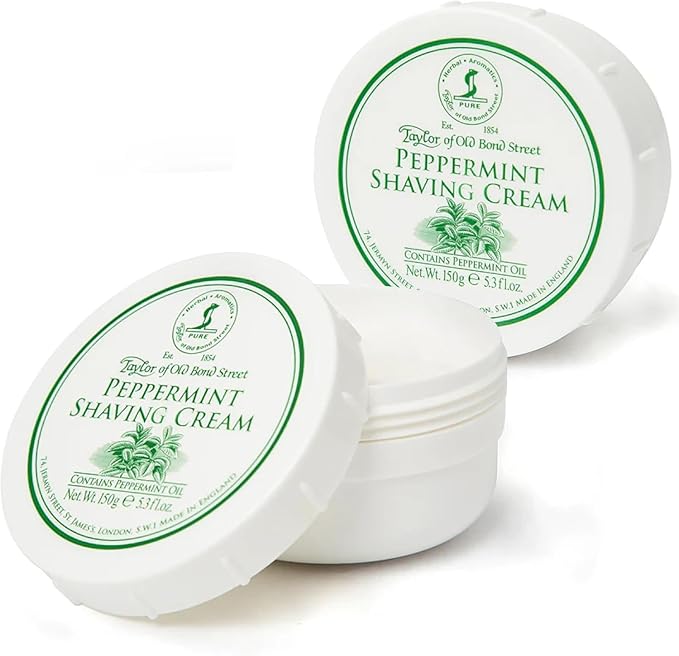 Taylor of Old Bond Street Peppermint Fragrance Shaving Cream Bowl 150g (2-Pack) – Rich Lather for Traditional Shaving