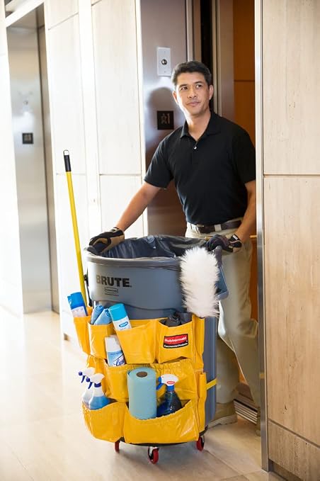 Rubbermaid Commercial Products Supply Organizing Caddy for Brute Trash Cans Yellow Tool Organizer Storage for Spray Bottles/Paper Towels/Gloves/Scrub Brush,(Pack of 6)