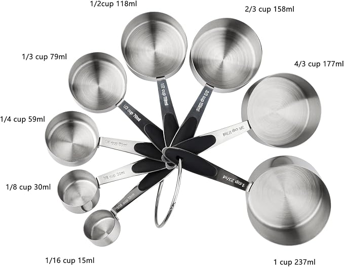 Measuring Cups and Spoons Set Stainless Steel Measuring Cups Double Sided Stackable Magnetic Measuring (Black)