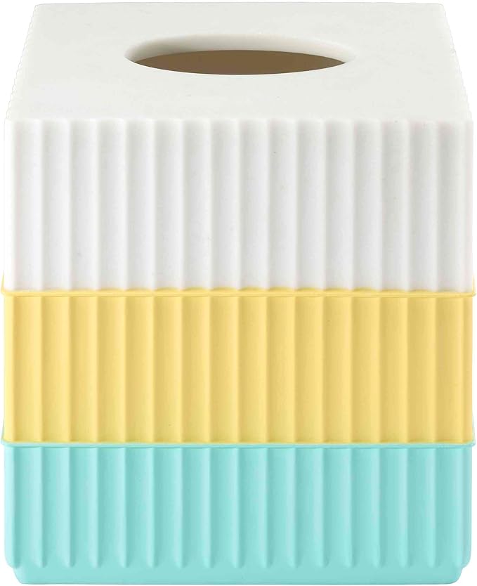 IZOD - Tissue Box Cover, Resin Countertop Bathroom Accessories, Dorm Room Essentials, Striped Bathroom Decor (Clubhouse Collection, Aqua)