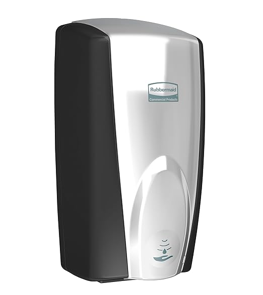 Rubbermaid Commercial Products AutoFoam Hand Soap & Sanitizer Dispenser, Black/Chrome, Touchless, Wall Mount, Battery Operated, for Restrooms in Offices/Hotels/Entertainment/Schools