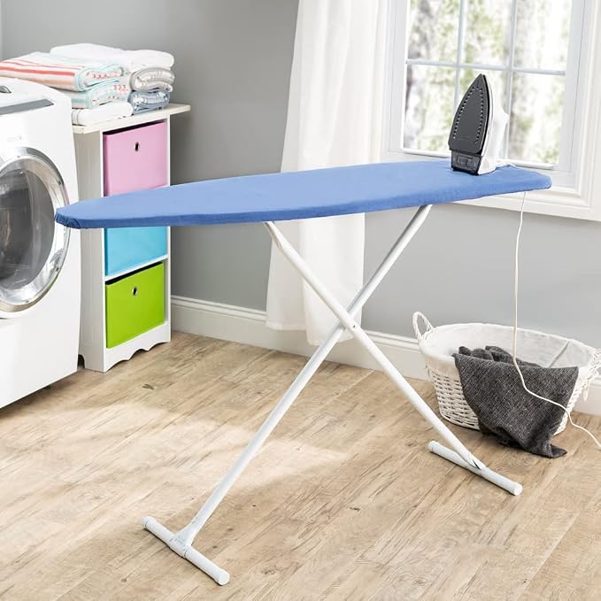 Full Size Ironing Board with Cover & Pad – Made in USA by Seymour Home Products Adjustable Steel T-Legs, 35" High Perforated Top for Steam Durable Iron Board for Home, Laundry Room (Dark Blue)