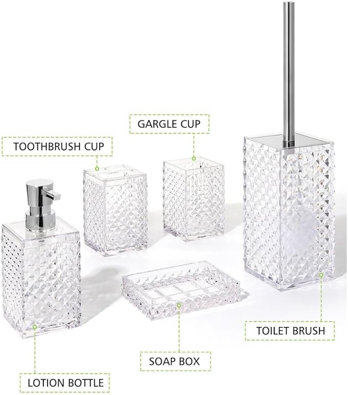 Bathroom Toiletry Set 5-Piece Crystal Diamond-Shaped Hand Sanitizer Bottle Bathroom Kit Toothbrush Cup Holder