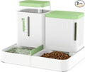 ZOMISIA Gravity Cat Feeder and Water Dispenser, 2 in 1 Cat Self Feeder with 180 Degree Rotatable, Automatic Feeding Large Capacity for Small Medium Dog Puppy Kitten, White & Green, 0.8 Gallon x 2