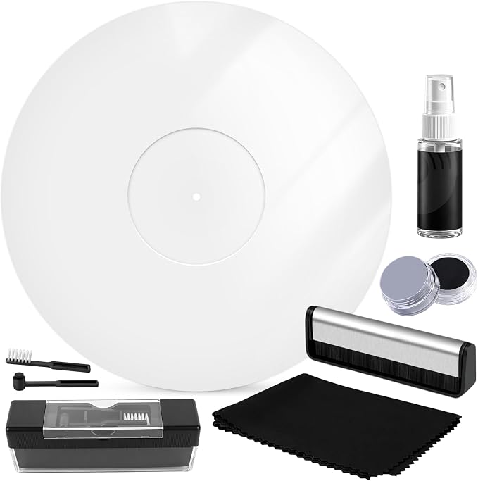 8-in-1 Vinyl Record Cleaning Kit with Acrylic Turntable Mat,Velvet Brush,Anti-Static Record Brush,Nano Fiber Brush,Stylus Brush,Cleaning Cloth for LP Albums