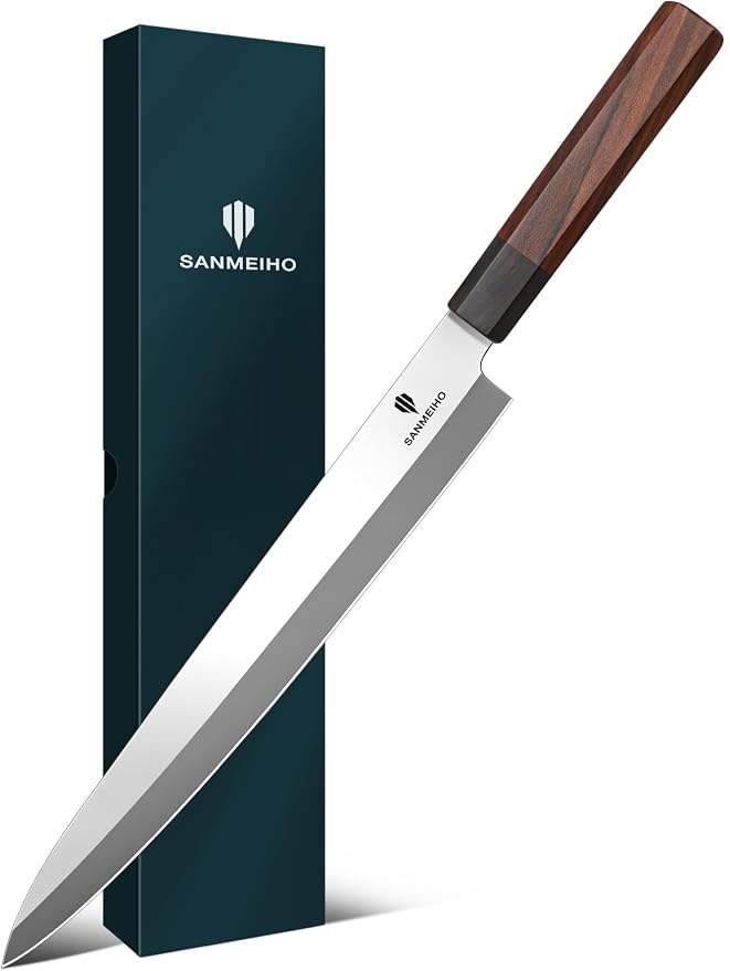 10 Inch Sushi Knife, High Carbon Japanese Steel Sashimi Knife | Japanese Knives for Fish Filleting & Slicing, Sushi Making Knives with Red Sandalwood Handle
