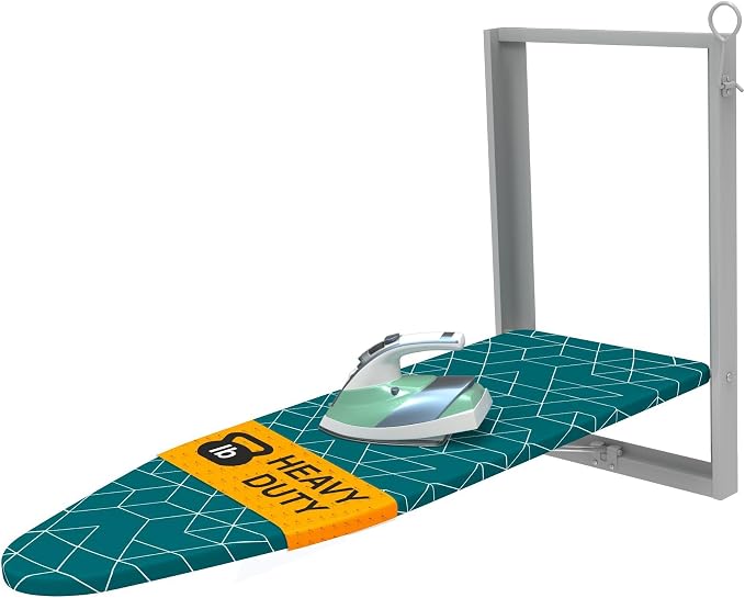 Ironing Board 36.2" x 12.2" Wall Mounted Compact Fold Down | Green and Gray, Space-saving design, cotton cover, compact fit for laundry rooms and closets