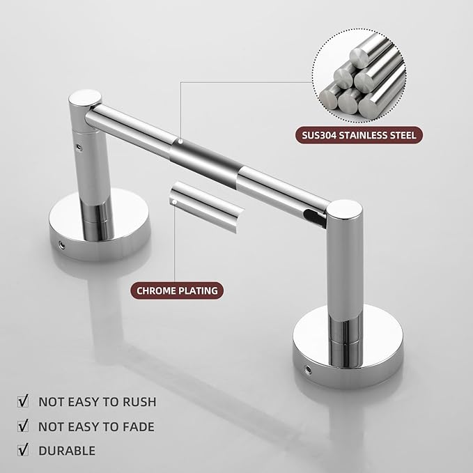 Chrome Toilet Paper Holder Towel Ring,Bathroom Hardware Set,Hand Towel Holder Wall Mount Tissue Roll Holder with Double Post Bath Accessories SUS304 Stainless Steel 2pc