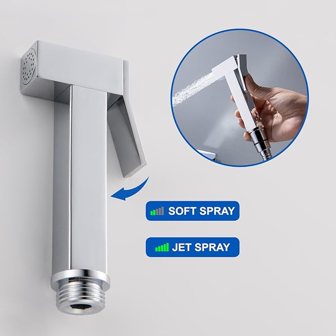 SHAMANDA Warm Water Bidet Sprayer for Toilet with Hot and Cold Brass Rough-in Valve, Stainless Steel Handheld Bidet Attachment Set for Feminine, Pets and Baby Diaper Wash, Chrome Polished, BDS08-1