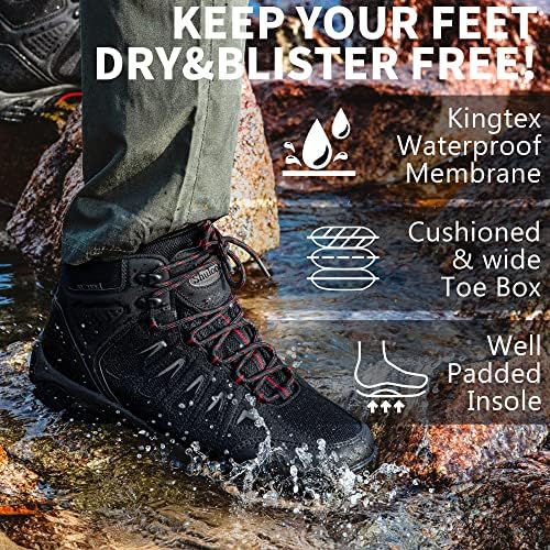 SHULOOK Men's Waterproof Hiking Boots Non-Slip Lightweight Mid Top Ankle Boot Breathable Hiker Trekking Shoes