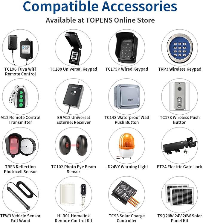 TOPENS TC196 Tuya WiFi Remote Control for Automatic Swing Sliding Gate Opener Garage Door Opener with iOS and Android App WiFi & Bluetooth Security Gate Controller