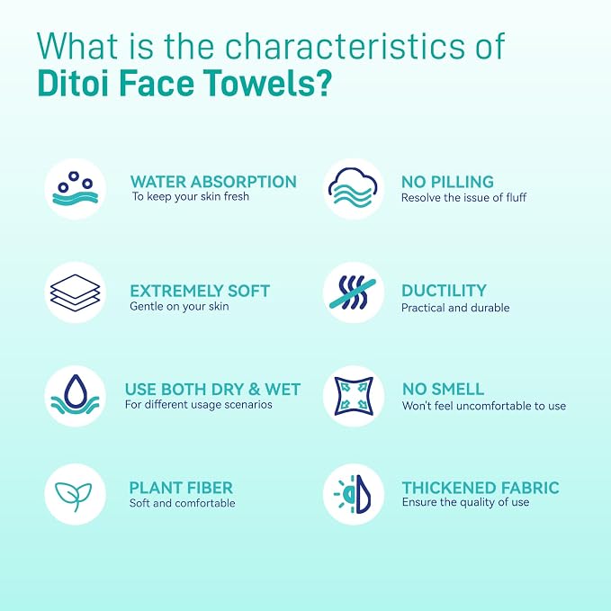 Ditoi Face Towels XXL, Ultra‑Soft Disposable Facial Towels | 10"×12" Thick Face Cloths for All Skin Types, Lint-free Dry Wipes for Skincare, Makeup Removal and Cleansing,100 Count