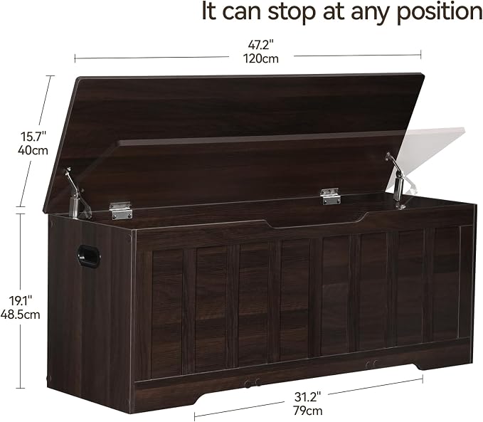 VANKILEY 47.2" Storage Chest Extra Large,Storage Trunk with 2 Safety Hinges,Wooden Storage Bench,Shoe Bench,47.2x15.7x19.1 Inch,Easy Assembly,Storage Bench for Bedroom,Living Room,entryway(Espresso).