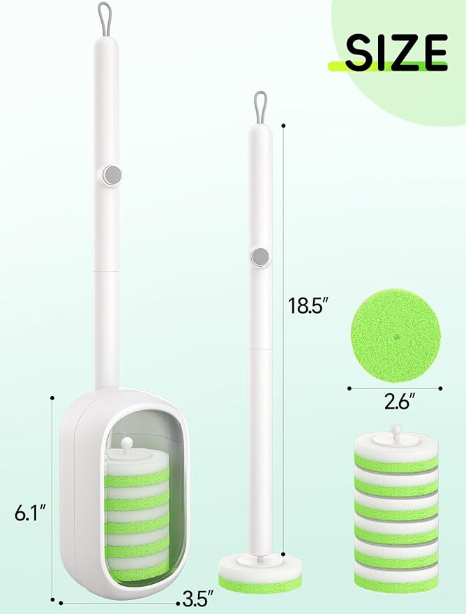 Wall Mounted Disposable Toilet Brush System with Holder, Toilet Bowl Cleaning Wand with Green Refills and One-Button Release, 2 Wands and Holders with 60 Green Refills