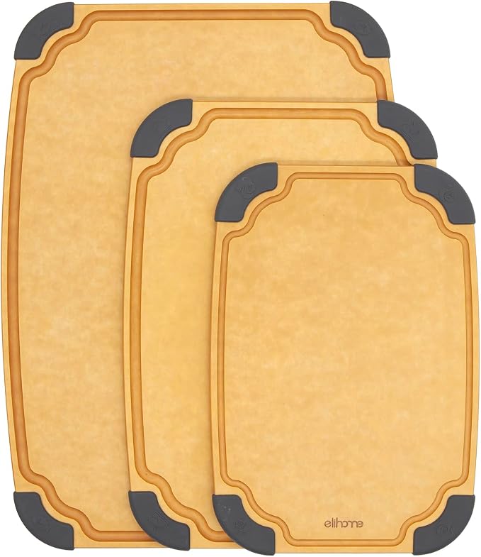 Essential Series 3-in-1 Cutting Board Set, Knife Friendly, Dishwasher Safe, Juice Groove, Reversible, Non-Porous, Eco-Friendly, Set of 3