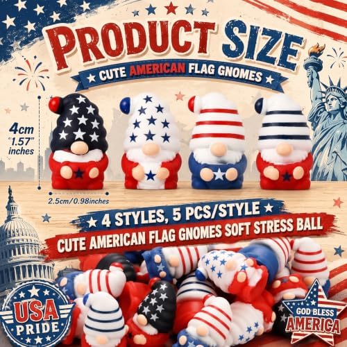 Thenshop 20 Pcs Patriotic Gnome Soft Relief Favors Bulk 4 Designs