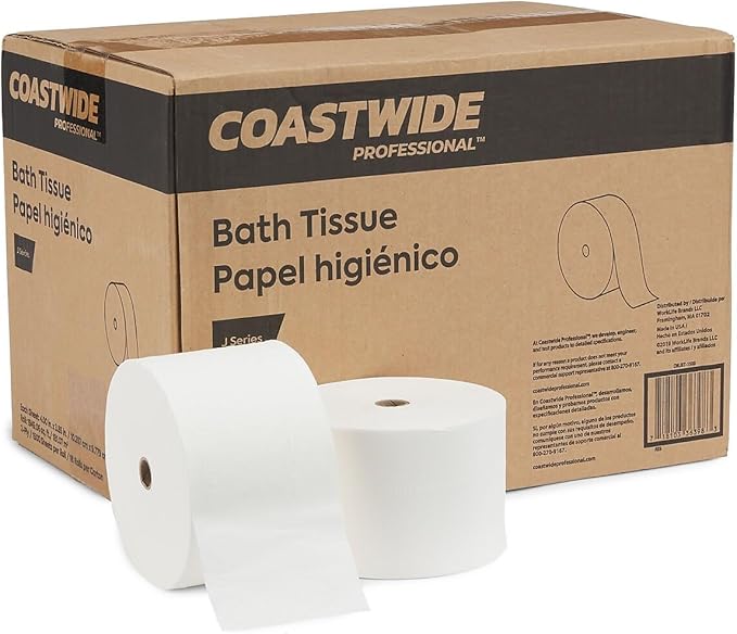 Coastwide Professional J-Series Small Core Toilet Paper, 2-ply, White, 1500 Sheets/Roll, 18 Rolls/Carton