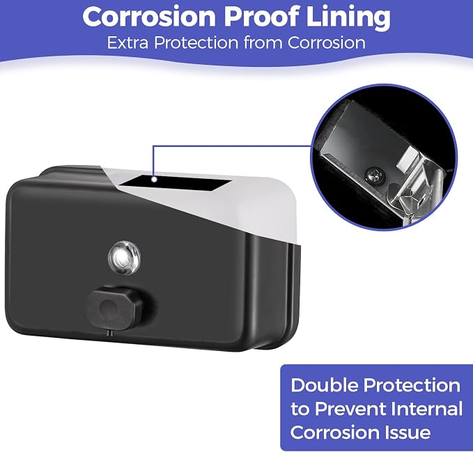 Stardrix Matte Black Stainless Steel Horizontal 1100ml/37oz Capacity Commercial-Grade Soap Dispenser, Wall-Mounted Bathroom Hand Soap Dispenser with Corrosion-Proof Lining and Anti-Leak Pump