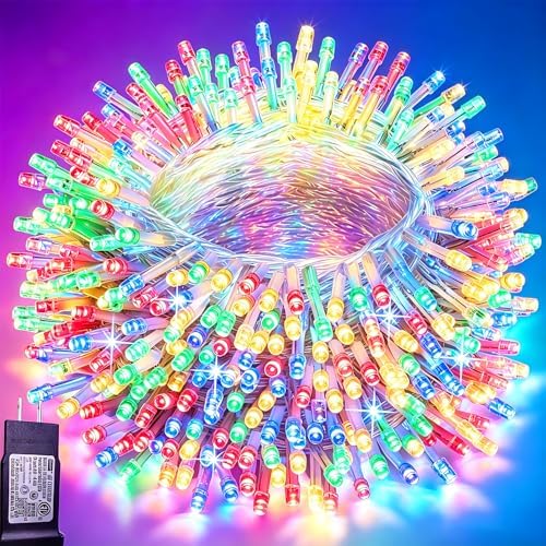 Pooqla 200 LED String Lights Indoor Outdoor, 66 ft Colorful Christmas Lights Plug in with Timer, Connectable 8 Modes Waterproof Clear Wire Twinkle Fairy Lights for Bedroom Party Classroom Decor