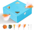 Migipaws Interactive Cat Toy -Migibox Without Popskin, Puzzle Toy for Indoor Bored Cats, Automatic Pop Out Feathers from 7 Holes Randomly, Motion Activated, USB Rechargeable(Blue)