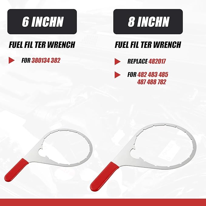 4 Pcs Fuel Filter Wrench Set, 4.6'' & 5'' & 6'' & 8'', Compatible with Various Fuel Filter Sizes Include Water Separator, Engines (Red)