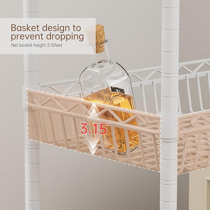 Golpart Basket Shelves Closet Rack with Wheels Metal Pantry Wire Shelf Unit | 6 tier Storage Rolling Shelving Bathroom Organizers Kitchen Garage Laundry Room Organization Home 30"Dx13.6"Wx65"H White