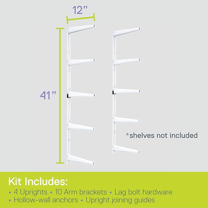 Delta Minimalistic White Shelf Brackets Cycle, Set of 10 Fully Adjustable 12-inch Heavy Duty Shelf Brackets, Holds Up to 800 lbs, Modern Shelf Bracket for Wood Shelves