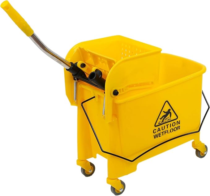 Commercial Mop Bucket with Wringer on Wheels, Industrial Mop Bucket 20 Quart Side Wringer Combo Mop and Bucket with Wringer Set for Home Business Cleaning, Yellow