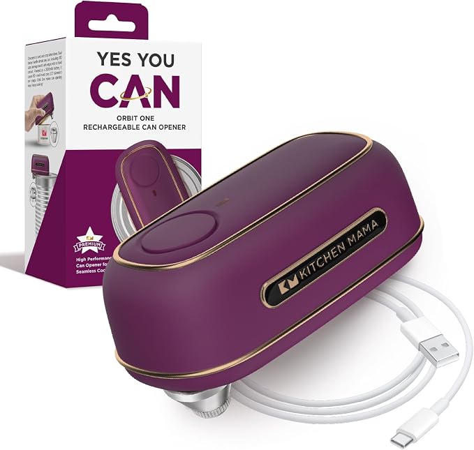 Kitchen Mama Orbit One Electric Can Opener, Royal Burgundy | Rechargeable, Hands-free, USB-C Charging, Automatic Stop, Smooth Edge