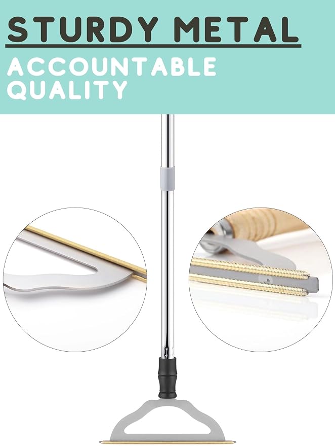 Pet Hair Remover for Carpets, Adjustable Long Handle Carpet Rake for Dog Cat Hair Removal, Powerful Carpet Hair Removal Broom, Reusable Large Fur Scraper Tool (Pack of 2)