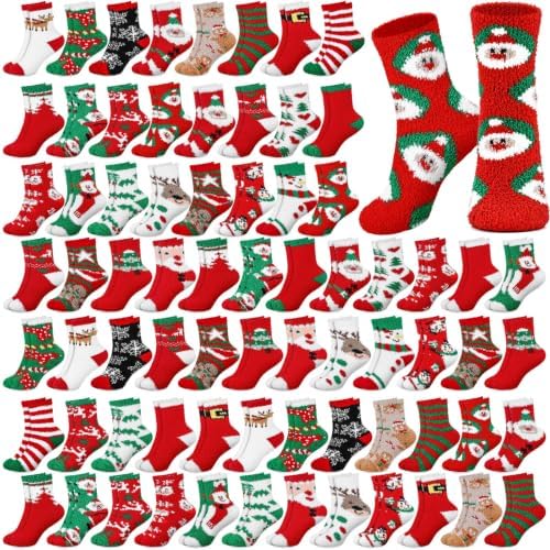 100 Pairs Christmas Fuzzy Socks Bulk for Adults