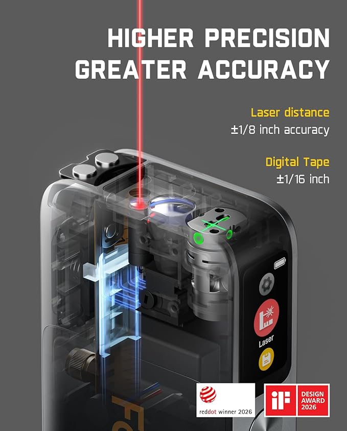 Fanttik A10 Apex 3-in-1 Digital Laser Tape Measure with HD Color Display, 165Ft Rechargeable Laser Measurement & 32Ft Green Cross Line Laser & 9.8Ft Tape, 6 Units, for Distance/Area/Volume/Leveling