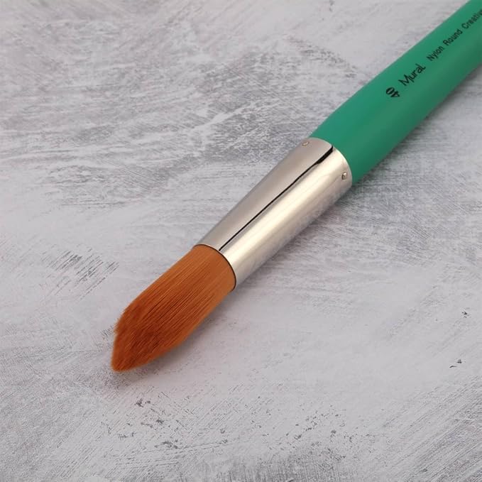 Creative Mark Art Supplies Large Mural Synthetic Golden Taklon Paint Brush - Round #40 - Artist Supplies for Acrylics, Watercolors, and Oils - Durable, Resilient, Seamless Ferrules