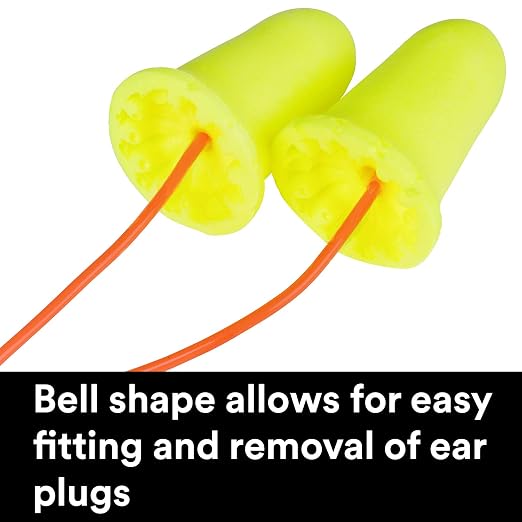 3M Ear Plugs, 200 Pairs/Box, E-A-Rsoft FX 312-1260, Corded, Disposable Foam Earplugs, Noise Reduction Rating NRR 33, Drilling, Grinding, Machining, Sawing, Sanding, Welding, 1 Pair per Poly Bag