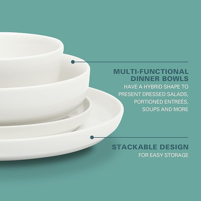 Gibson Home Oslo Dinnerware Set for 4, 16-Piece White Porcelain Plates and Bowls — Ceramic Dish Set | Microwave & Dishwasher Safe
