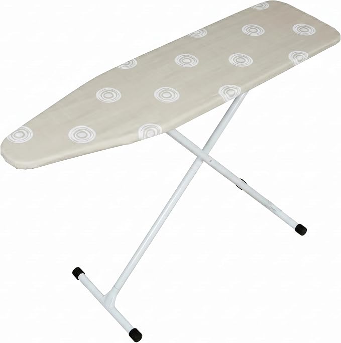 T-Leg Ironing Board with Perforated Top, Adjustable Height up to 35", Foldable Design for Compact Storage, Heavy Duty Steel Frame, Non-Slip Feet, 53" x 14" Full Size Beige