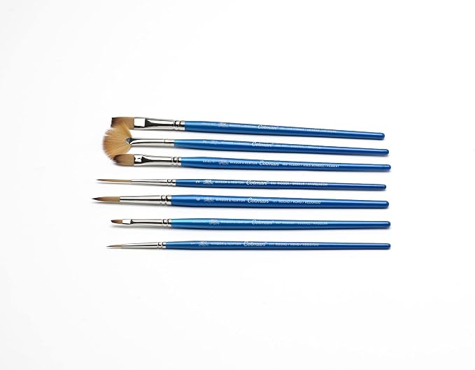 Winsor & Newton Cotman Short Handle Brushes, Set of 7, (Round 1 & 6, Rigger 2, Filbert 1/4", One Stroke 3/8", Angled 1/8", Fan 2)