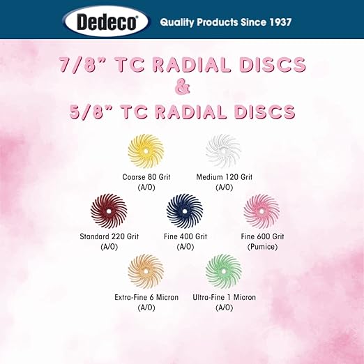 Dedeco Sunburst Radial Bristle Discs 48-Pack - 7/8" Curved - Pink 600 Grit (Fine, Pumice) - Aluminum Oxide for Polishing & Finishing