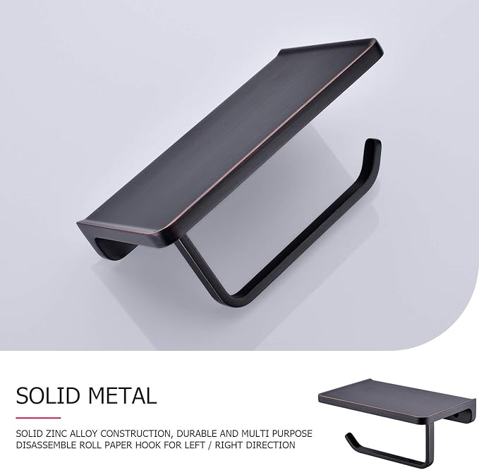 Toilet Paper Holder with Phone Shelf ORB Bathroom Wall Mounted Tissue Roll Dispenser Storage, Oil Rubbed Bronze