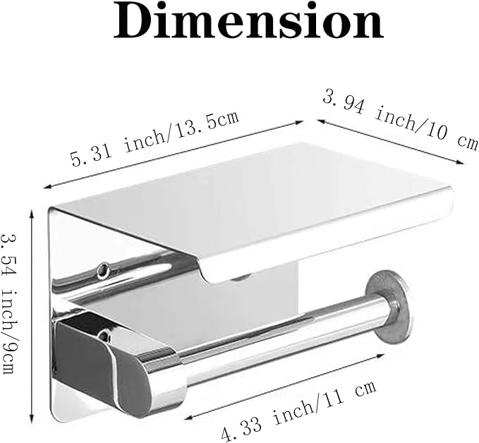 Toilet Paper Holder with Phone Shelf Stainless Steel Bathroom Tissue Roll Holder Wall Mounted Toilet Paper Roll Storage Polished Chrome Finished
