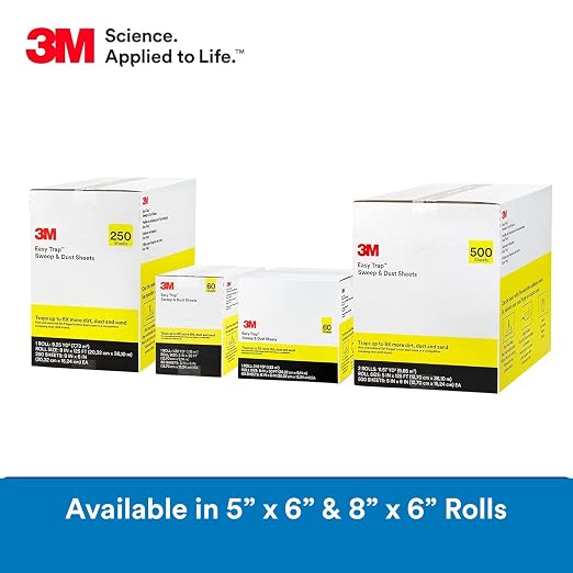3M Easy Trap Sweep and Dust Sheets, 1 Roll of 250 8" x 6" Sheets, Disposable Easy Sweep Floor Duster, Picks Up 8x More Dirt, Dust, Sand, Hair, Works on Dry or Wet Surfaces, 55654W